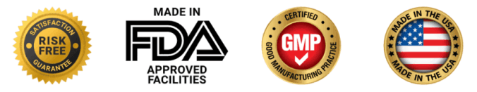 Certification badges for VertiAid : GMP certified, FDA registered, made in USA, non-GMO, natural ingredients