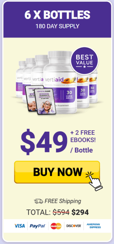 VertiAid 180-days supply bottle with pricing table – natural vertigo relief