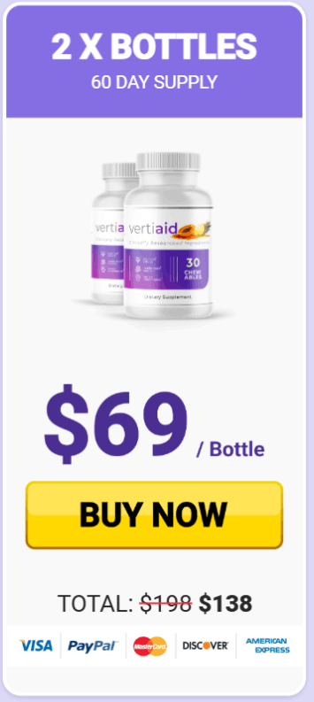 VertiAid 60-day supply bottle with pricing table – natural vertigo relief