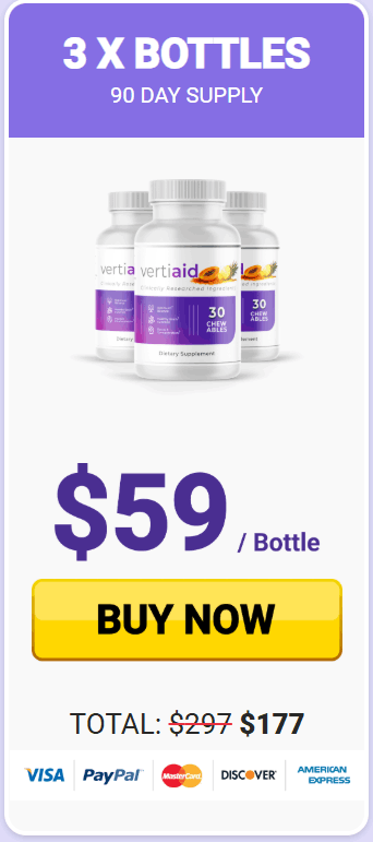 VertiAid 90-days supply bottle with pricing table – natural vertigo relief